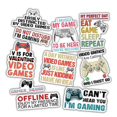 10pcs Video Game Sticker Sheet, Funny and Cute Vinyl Decals for Gamers, Streamers, and Tech Fans, Waterproof, UV-Resistant, for Laptop, Water Bottle, Console, Journal, Notebook, Phone Case