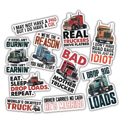 10pcs Truck Driver Sticker Sheet, Funny Vinyl Decals for Long Haul Drivers, Semi Truck Fans, and Road Lover, Waterproof, UV-Resistant, for Laptop, Water Bottle, Journal, Notebook, Phone Case