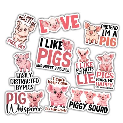 10pcs Pig Lover Sticker Sheet, Cute and Funny Vinyl Decals for Animal Lovers, Pig Fans, Waterproof, UV-Resistant, for Laptop, Water Bottle, Journal, Notebook, Phone Case