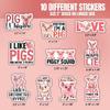 10pcs Pig Lover Sticker Sheet, Cute and Funny Vinyl Decals for Animal Lovers, Pig Fans, Waterproof, UV-Resistant, for Laptop, Water Bottle, Journal, Notebook, Phone Case view 2