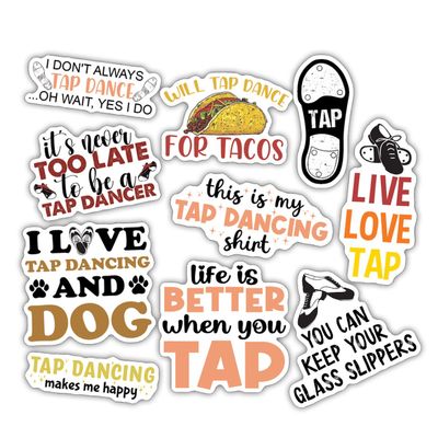 10pcs Tap Dance Sticker Sheet, Cute and Cool Vinyl Decals for Dancers Life, and Dance Teachers, Waterproof, UV-Resistant, for Laptop, Water Bottle, Notebook, Journal, Mirror, Phone Case