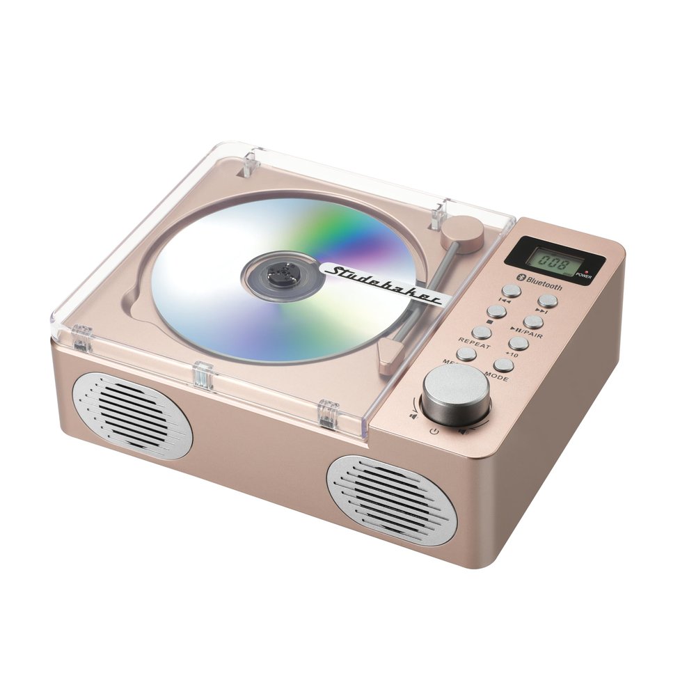 Studebaker SB3720 Portable Stereo Bluetooth CD Player with MP3 Playback, FM Radio, USB, and Built-in Rechargeable Battery (Rose Gold)