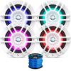 4X 6.5 300 Watt Peak Power Premium 2-Way Coaxial White Marine RGB LED Speakers, 50 Feet 16 Gauge Speaker Wire view 1