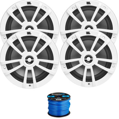 4X 6.5 180 Watts Peak Power 2-Way Multi-Element Marine White Speakers, 50 Feet 16 Gauge Speaker Wire