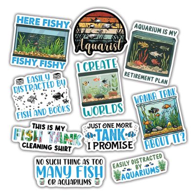 10pcs Fishkeeping Sticker Sheet, Cute Vinyl Decals for Aquarium Lovers, Fish Tank Owners, and Aquatic Hobbyists, Waterproof, UV-Resistant, for Laptop, Water Bottle, Journal, Phone Case