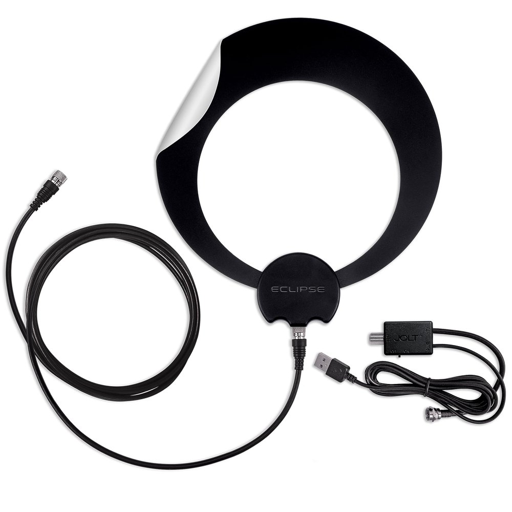 Antennas Direct ClearStream Eclipse Amplified UHF Indoor TV Antenna, Reversible, 50+ Mile Range w/ 12 ft. Cable, Jolt Switch USB Amplifier