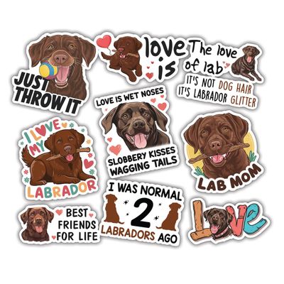 10pcs Chocolate Labrador Retriever Sticker Sheet, Cute Vinyl Decals for Dog Moms, Lab Owners, and Animal Lovers, Waterproof, UV-Resistant, for Laptop, Water Bottle, Journal, Notebook, Phone Case