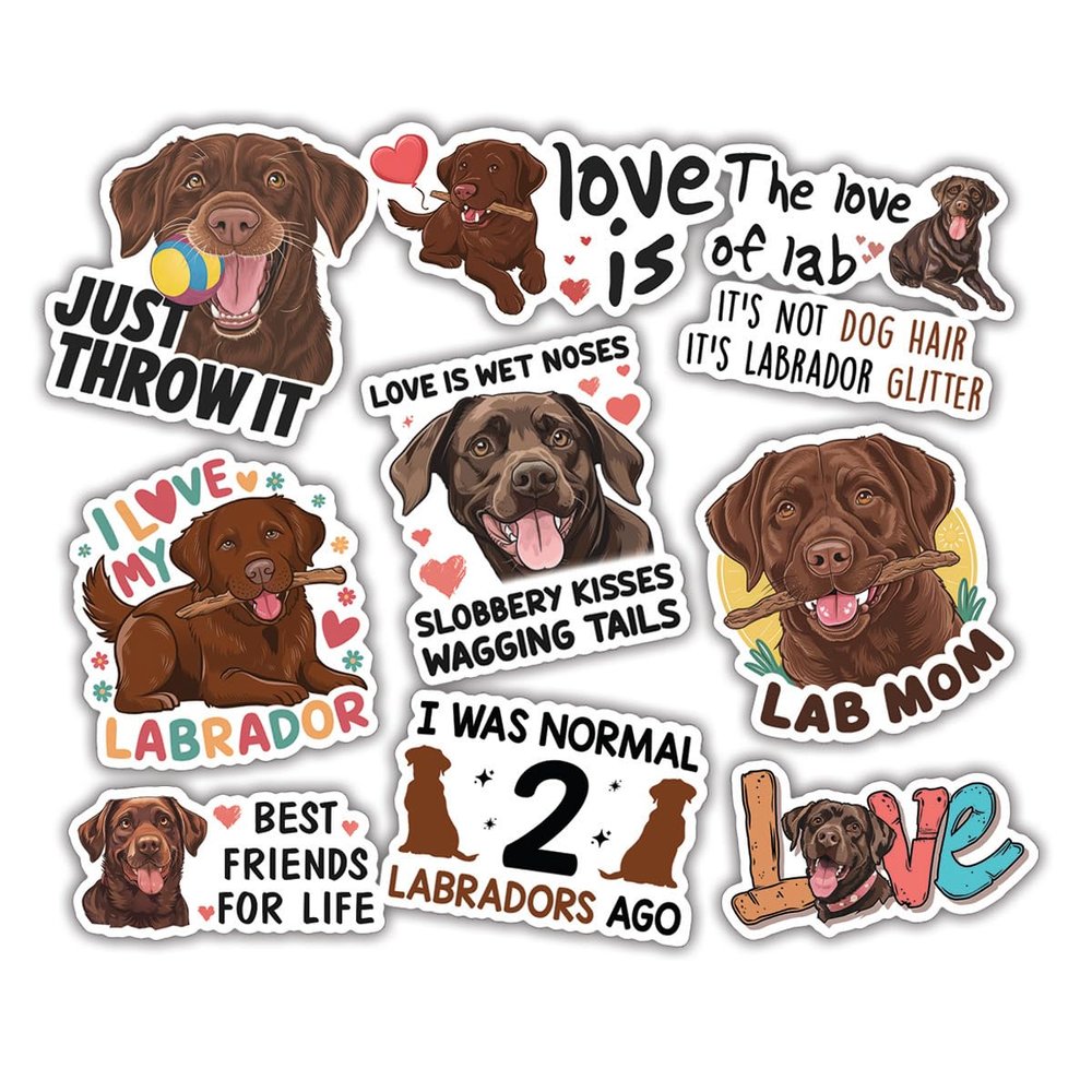10pcs Chocolate Labrador Retriever Sticker Sheet, Cute Vinyl Decals for Dog Moms, Lab Owners, and Animal Lovers, Waterproof, UV-Resistant, for Laptop, Water Bottle, Journal, Notebook, Phone Case