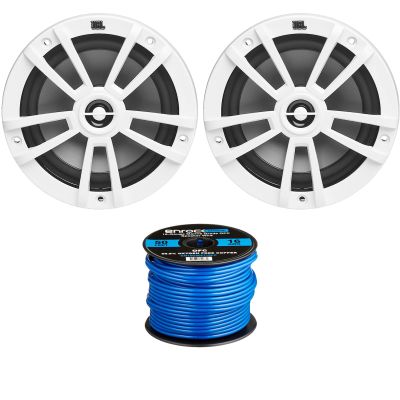 2X 6.5 180 Watts Peak Power 2-Way Multi-Element Marine White Speakers, 50 Feet 16 Gauge Speaker Wire