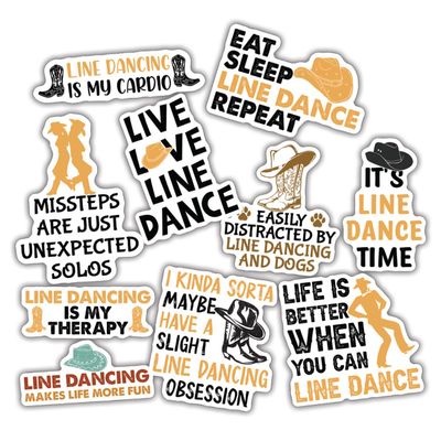 10pcs Line Dancing Sticker Sheet, Funny and Cute Vinyl Decals for Dancers, Country Music Fans, and Western Lovers, Waterproof, UV-Resistant, for Laptop, Water Bottle, Journal, Notebook, Phone Case