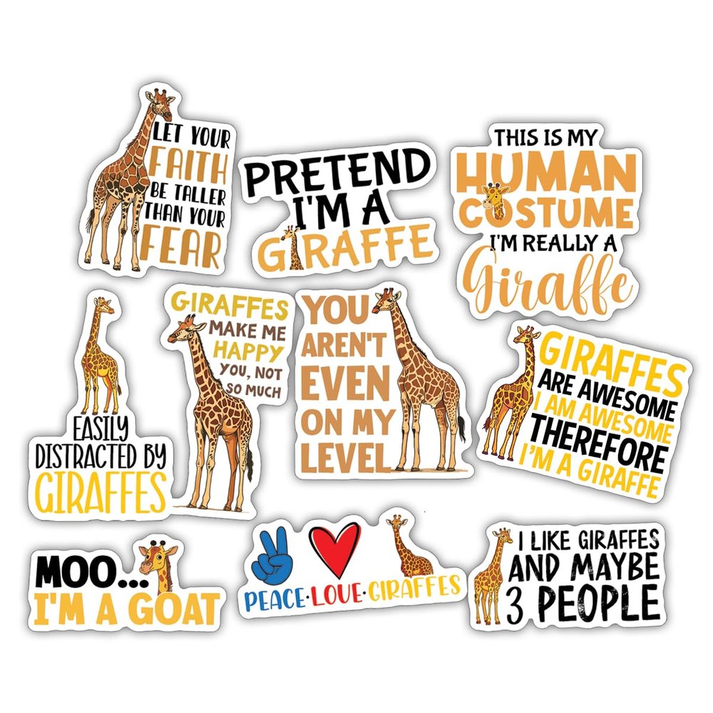10pcs Giraffe Lover Sticker Sheet, Cute Vinyl Decals for Animal Lovers, Giraffle Fans, and Wildlife Enthusiasts, Waterproof, UV-Resistant, for Laptop, Water Bottle, Journal, Notebook, Phone Case