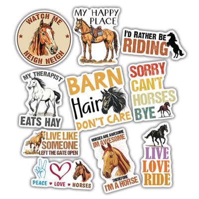 10pcs Horse Lover Sticker Sheet, Graceful and Cute Vinyl Decals for Equestrians, Riders, and Animal Lovers, Waterproof, UV-Resistant, for Laptop, Water Bottle, Journal, Notebook, Phone Case