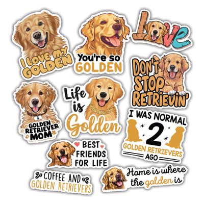 10pcs Golden Retriever Stickers - Cute Dog Lover Gifts, Multiple Designs, Waterproof, UV-Resistant, Suitable for Tumbler, Laptop, Car, Truck