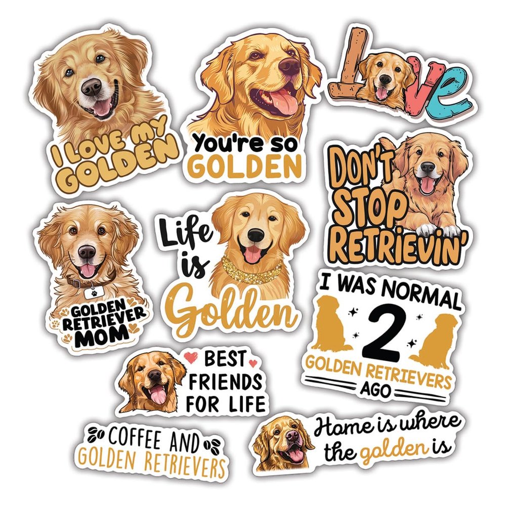 10pcs Golden Retriever Stickers - Cute Dog Lover Gifts, Multiple Designs, Waterproof, UV-Resistant, Suitable for Tumbler, Laptop, Car, Truck