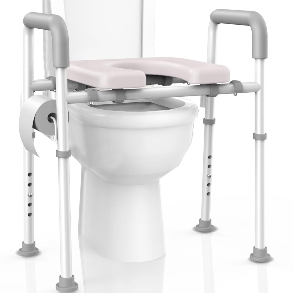 Raised Toilet Seat with Handles - Adjustable Elevated Toilet Seat Riser, 300 lbs Toilet Seat Riser for Seniors, Handicap and Disabled, Fit Any Toilet