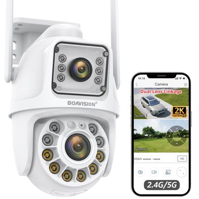 BOAVISION 5G/2.4G WiFi Outdoor Security Camera, Wireless PTZ Dual Lens, 360 View, AI Human Tracking, Color Night Vision, 24/7 Recording, Two-Way Audio, Cloud & SD Card Storage