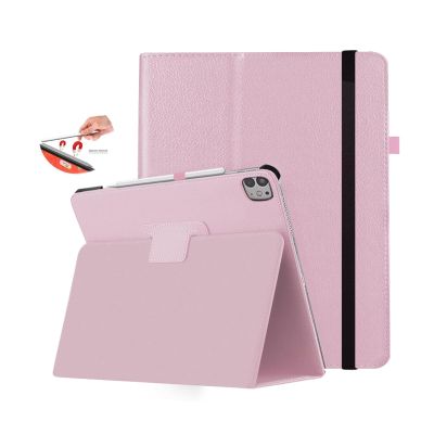 CASZONE Case for iPad Pro 11 inch 2024 M4(5th Generation) with Pencil Holder & Right Magnetic Attachment Pencil Charging,PU Leather Bifold Stand Tablet Cover with Auto Sleep/Wake,Pink
