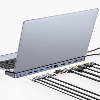 Baseus Laptop Docking Station, 4K Multitasking Docking Station with 2 HDMI+DP, PD, 3 USB-A, RJ45, Audio, TF/SD Card Reader, USB Hub Compatible for MacBook/Dell/HP/Surface/Lenovo