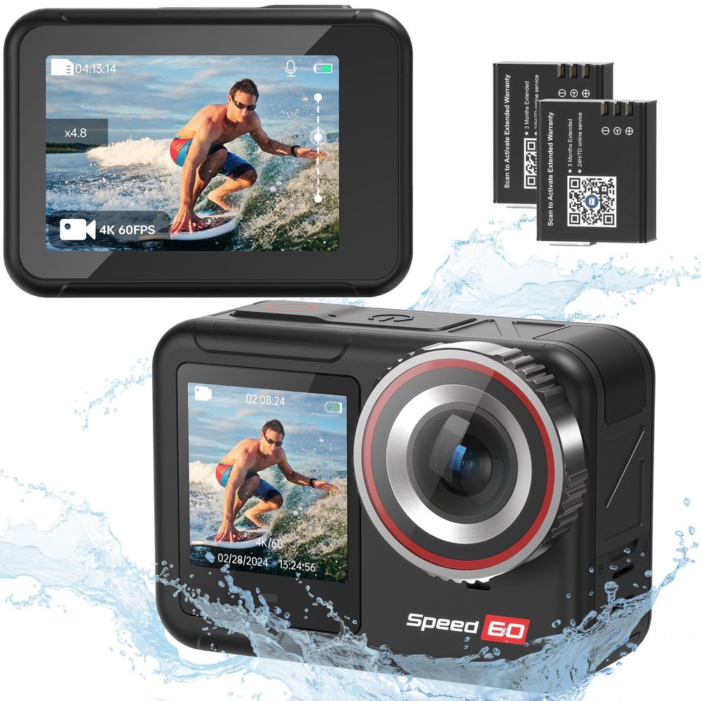 Hiicam Waterproof Action Camera 4k Underwater Camera,Sports Camera with Dual Screen&EIS&8X Zoom,4k Action Camera with Waterproof Case&Remote Control&Microphone for Video Recording/Vlogging/Diving