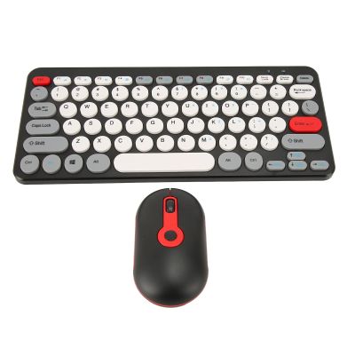 2.4G Keyboard Combo, Round Keycaps Cute Mute Slim Ergonomic Multifunctional Keyboard Set for Desktop (Black)