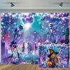 10 x 6.5 ft Happy Halloween Dance Party Backdrop Hallowmas Retro 80s 90s Scary Cemetery Skull Theme Background Kids Adult Family Party Theme Banner Decor Halloween Photography Shoot Props view 1