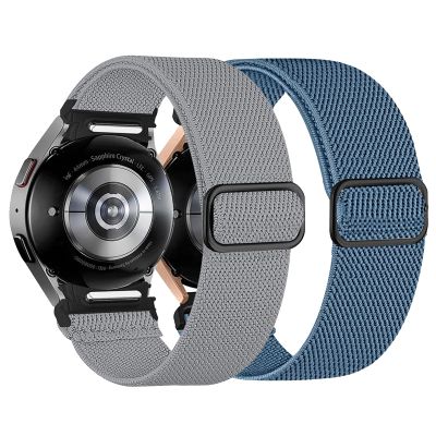 2 Pack Compatible with Samsung Galaxy Watch 3 45mm / Samsung Gear S3 Frontier/Samsung Galaxy Watch 46mm, 22mm Soft Elastic Nylon Adjustable Wristband for Men Women (Light gray+Blue)