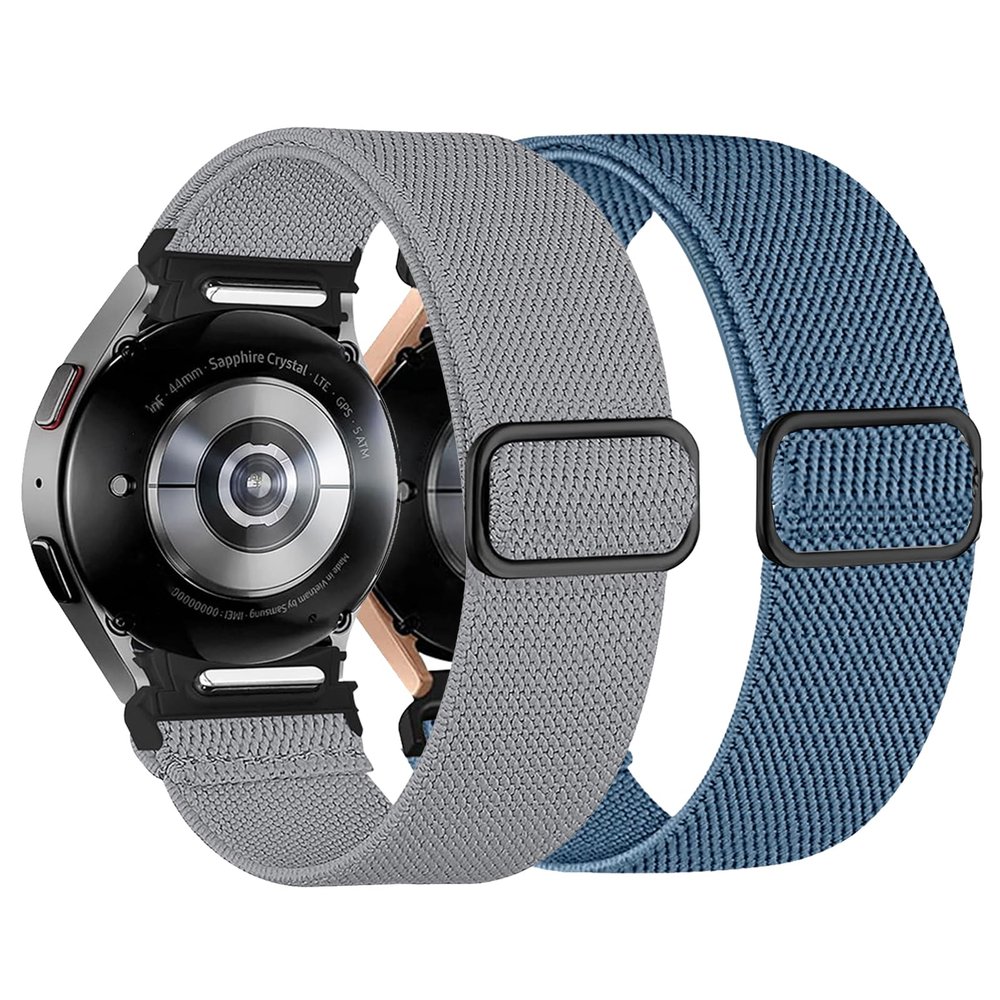 2 Pack Compatible with Samsung Galaxy Watch 3 45mm / Samsung Gear S3 Frontier/Samsung Galaxy Watch 46mm, 22mm Soft Elastic Nylon Adjustable Wristband for Men Women (Light gray+Blue)