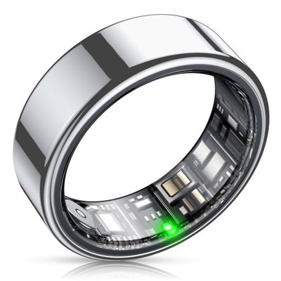 NEWTRENDS Smart Ring, Heart Rate/Sleep/Blood Oxygen Monitoring, Step Count, Wearable Fitness Tracker, APP Bluetooth Connected, IP68 Waterproof,Silver (Size 8)