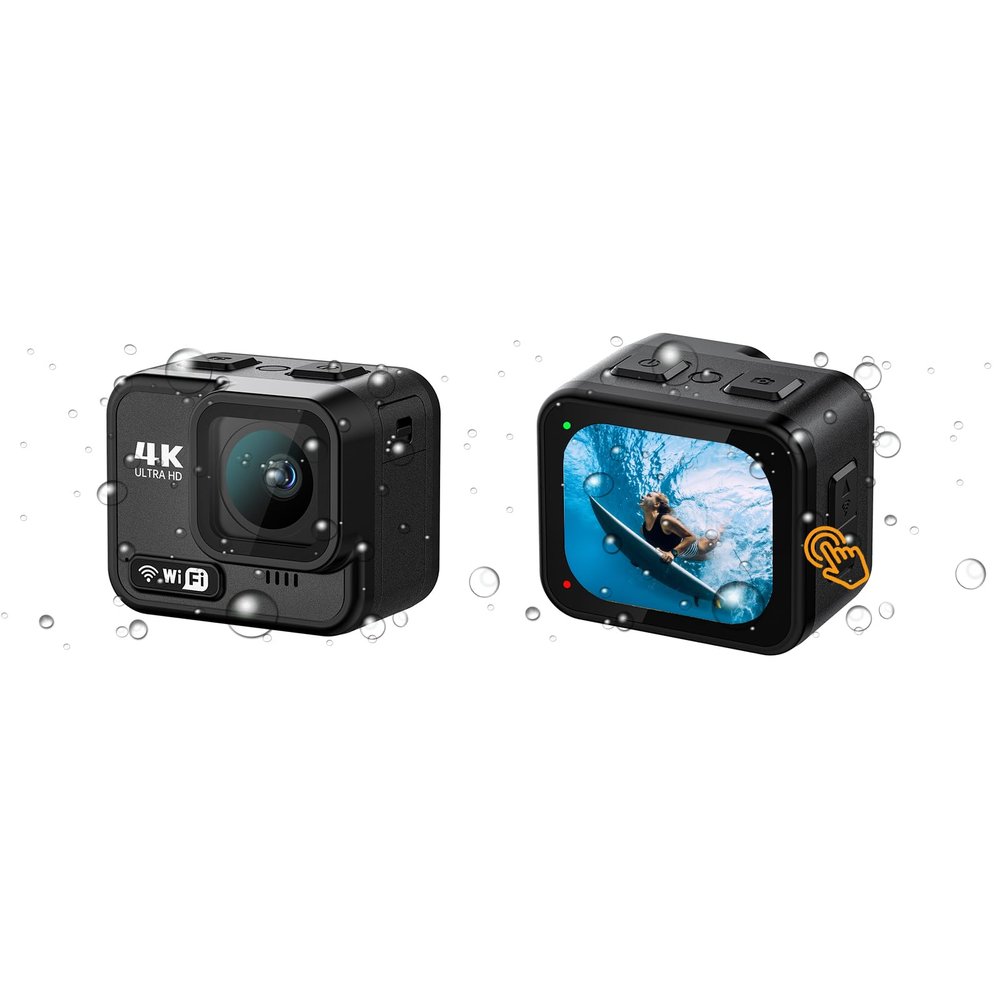 EVIOAUO Action Camera Underwater Camera Body Waterproof 68FT 4K 60FPS EIS 20MP Mini Cube Size 2.1" HD LCD Touch Screen 32G Memory Card Black