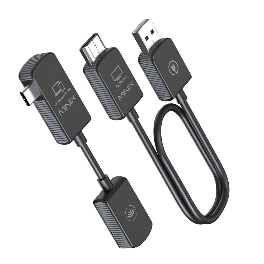 MINIX C1 USB-C HDMI Wireless Extender, USB C Sender and HDMI Receiver Wireless dongle, 1080P 60Hz, Portable, Plug and Play for Laptops PC Smartphones Screen Cast, IP15 Phone Android 164ft Driver Free