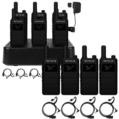 Retevis B3S Two-Way Radios with Earpiece(10 Pack),6 Way Multi Unit Charger,Channel Display,Fashion,Rechargeable Walkie Talkies for School Church