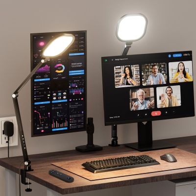 2 Packs Video Conference Light for Computer, 15W LitONES Desk Light for Zoom Calls Meeting with C-Clamp & Metal Swing Arm, Podcast Lighting Kit with Remote, Memory & Timing CRI95