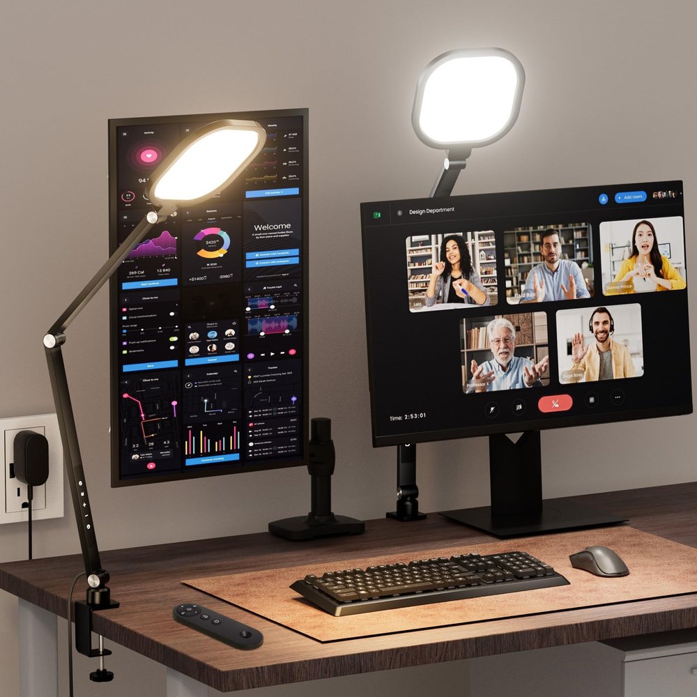 2 Packs Video Conference Light for Computer, 15W LitONES Desk Light for Zoom Calls Meeting with C-Clamp & Metal Swing Arm, Podcast Lighting Kit with Remote, Memory & Timing CRI95