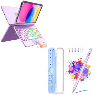 FUWANG Touch Keyboard Case for iPad 10th Generation (10.9", 2022) iPad 10th Generation Case with Keyboard Bundle with Stylus Pen for iPad 9th&10th Generation - 4X Fast Charge Apple Pencil