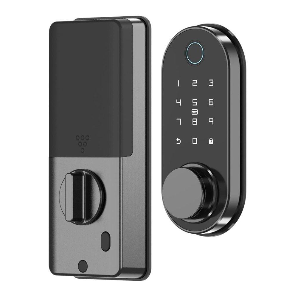 Compatible with Mobile APP Smart Remote Control Fingerprint Biometric Password Password Lock Tongue Automatic Lock (Color : LD02) (Black)