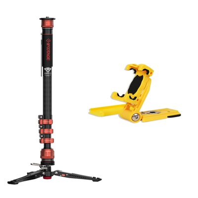 IFOOTAGE Cobra 3 Monopod C180F-P,Pedal Base Mini Tripod CB3 Base-P Low Profile,MS-Y Phone Holder Yellow for Camera Tripod/Monopod