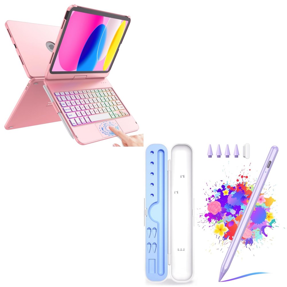 FUWANG Touch Keyboard Case for iPad 10th Generation (10.9", 2022) Bundle with Stylus Pen for iPad 9th&10th Generation - 4X Fast Charge Pencil