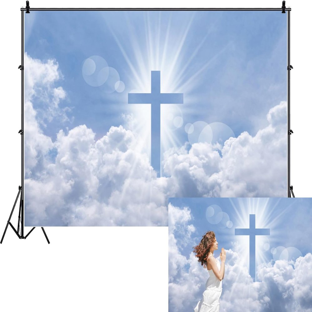 12x8ft Jesus Cross Backdrop Church Party Photography Background Holy Light Heaven Decorations Sepulcher Lord Pray Religious Faith Christian Events Decor Photo Booth Props