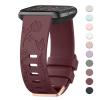 AK Floral Engraved Band Compatible with Fitbit Versa 2 Bands, Soft Sport Replacement Wristbands for Fitbit Smart Watch Women Men (Wine Red) view 1