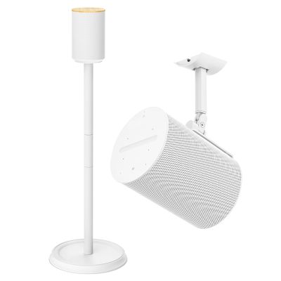 Yibracki Metal Speaker Wall Mount or Ceiling Mount with Heavy-Duty Speaker Floor Stand for Sonos Era 100 Speaker for Better Sound, White