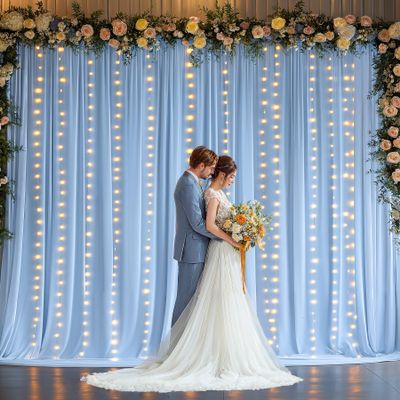 10 x 10 ft Baby Blue Backdrop Curtains with Lights String for Wedding Polyester Photo Background Drapes Wrinkle Free Soft Curtains for Birthday Parties Reception Baby Shower Ceremony-5 x 10ft x 2P
