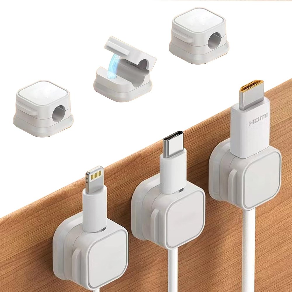 Magnetic Cord Organizer,Cable Clips,Self-Adhesive,Ideal for Desktop Storage,Computers,Home,Office,6pc (White)