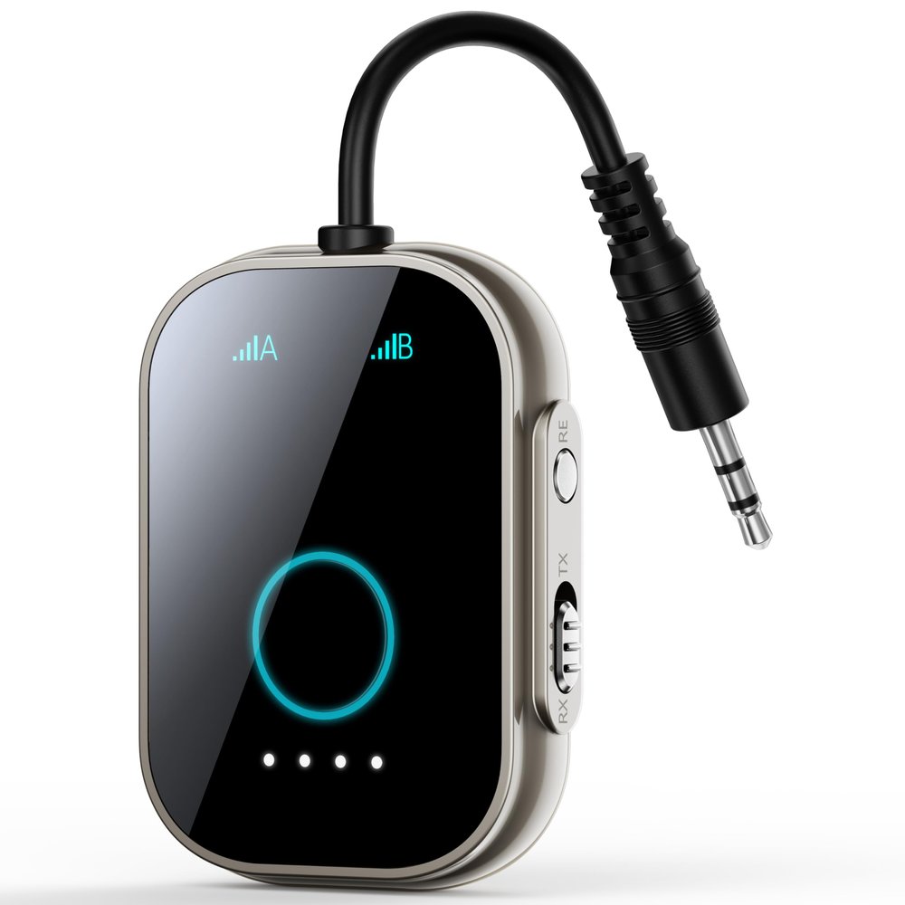 Swiitech Bluetooth Transmitter Receiver for TV, 2-in-1 Bluetooth 5.3 Adapter for Airplane, Gym Equipment, Cars, for up to Two Wireless Headphones, Cell Phones.