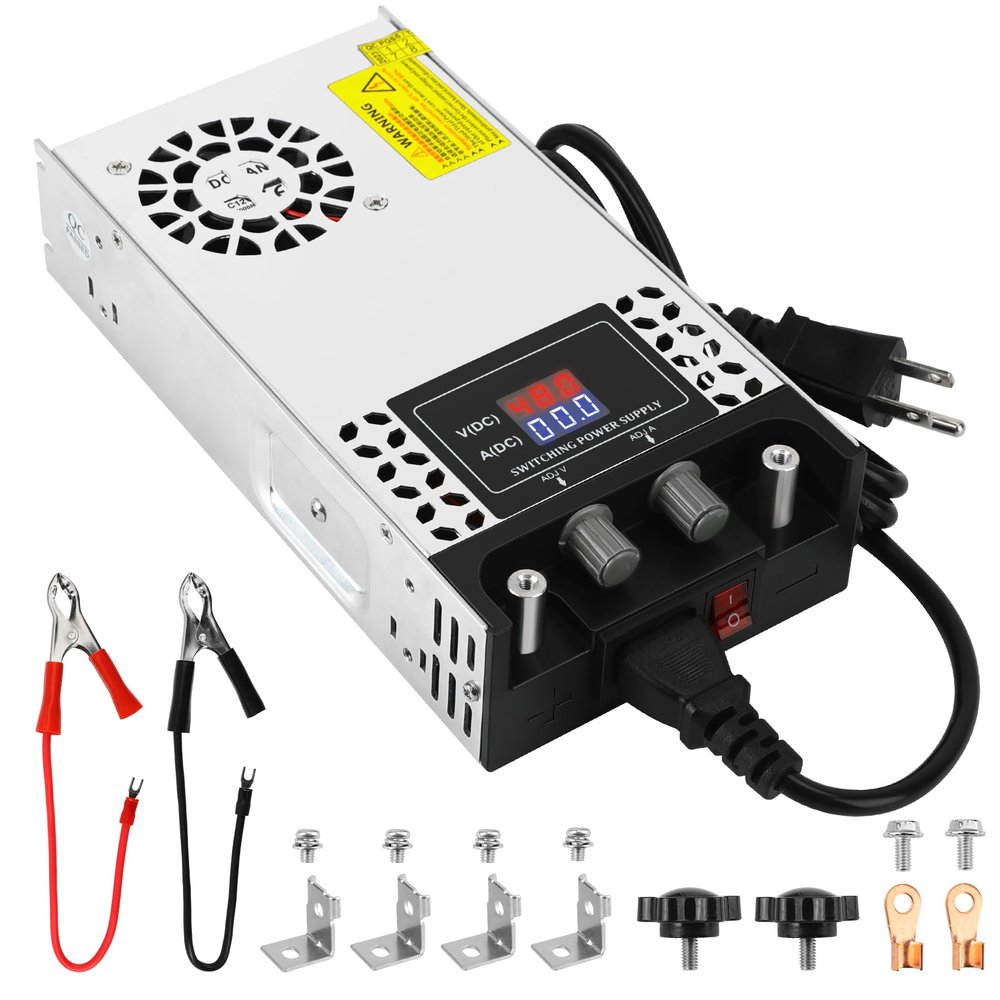 NUOWEIDE Adjustable 0-48V Power Supply 12.5A 600W, 110V AC to DC 0-48V Buck Converter 0-12.5A 600W Power Supply with LCD Display Adjustable Voltage Current 110V/220V AC to 48V DC Converter