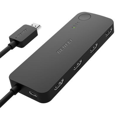 BENFEI HDMI Switch 4 in 1 Out 4K@60Hz, 2K@144Hz, HDCP 2.3 with Adaptive Equalization Support 10M HDMI Transmit Compatible for PS5/4, Xbox, Roku, FireStick, Switch