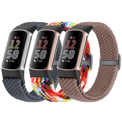 Acortjl Braided Solo Loop Bands Compatible with Fitbit Charge 6/Charge 5, Adjustable Stretchy Nylon Woven Replacement Wristbands for Fitbit Charge 6/Charge 5 for Women Men