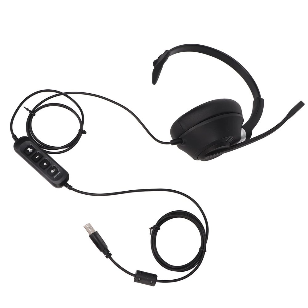 Monaural Business Headset, Volume Adjustment Black USB Headset Plug and Play Microphone Mute Flexible for Call Center for PCs for Home