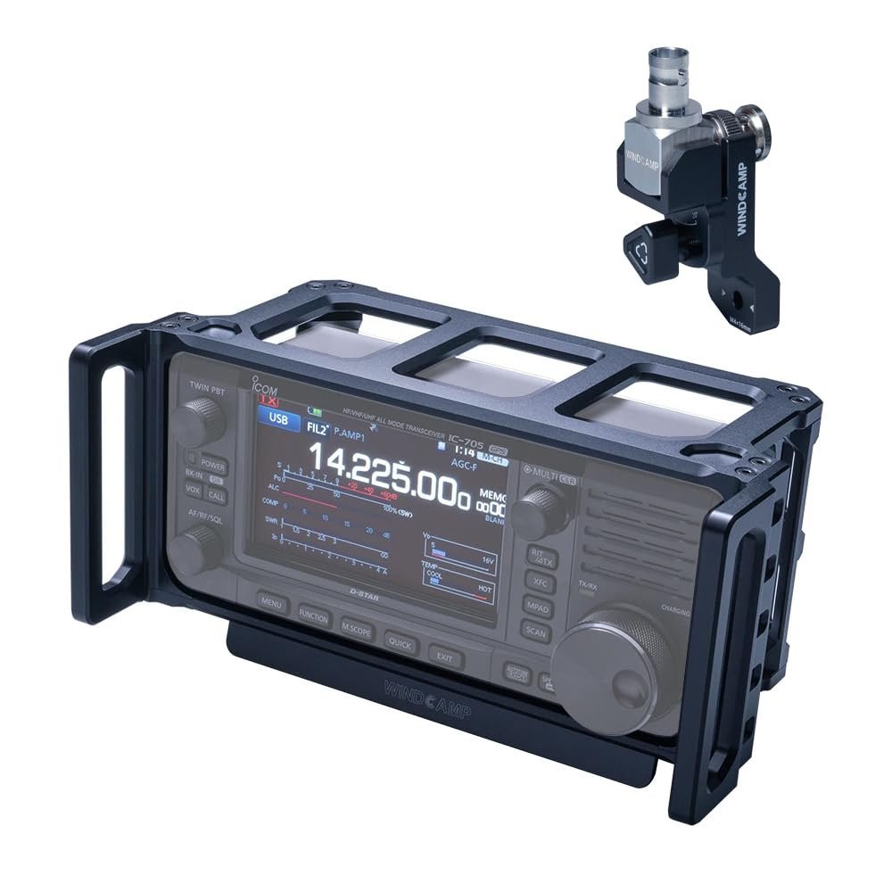 WINDCAMP 1 Set ARK-705 Metal Protective Frame + RC-2 BNC Adapter Quick Release Support for IC-705, BLACK, KA705CASESET