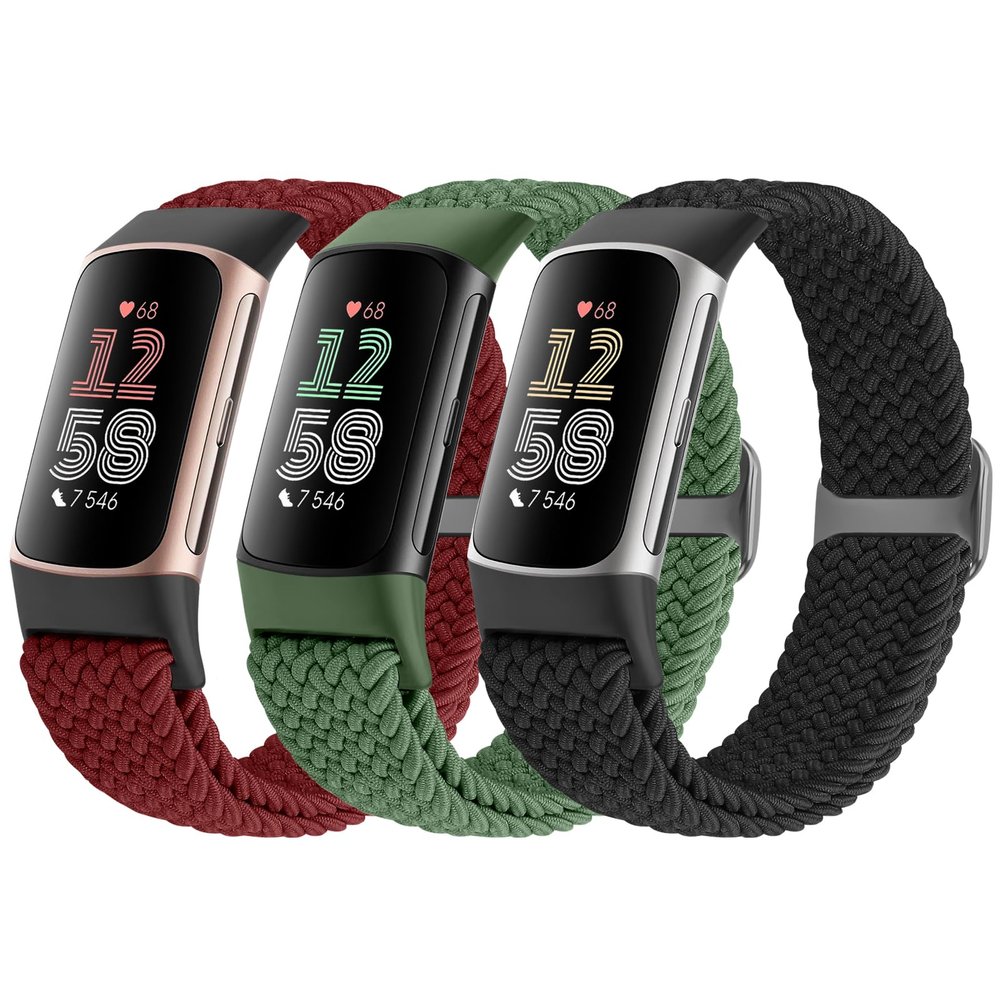 Acortjl Braided Solo Loop Bands Compatible with Fitbit Charge 6/Charge 5, Adjustable Stretchy Nylon Woven Replacement Wristbands for Fitbit Charge 6/Charge 5 for Women Men