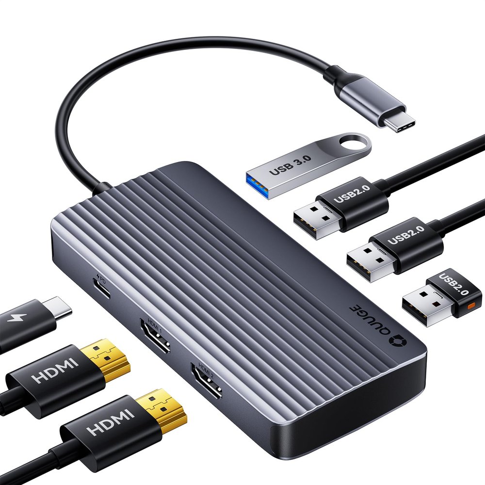 QUUGE Docking Station Dual Monitor 2 HDMI, 7 in 1 USB C Hub with Dual HDMI 4K, PD Charging, 5Gbps USB 3.0, 3 USB2.0, USB C Docking Station for MacBook Pro/Dell XPS/HP/Lenovo/Surface/Yoga etc